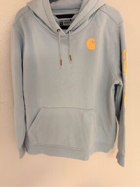 Carhartt Light Blue Hoodie with Yellow Logo